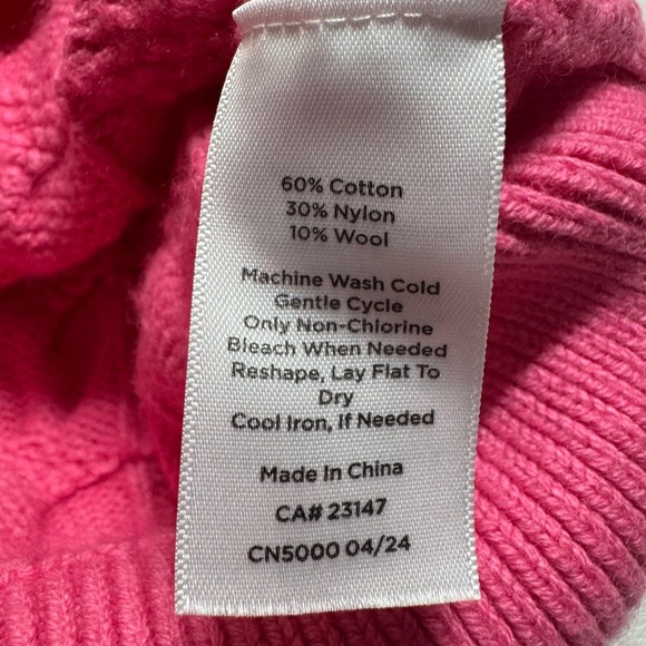 Talbots Womens Cable Knit Sweater Medium Pink‎ Crew Neck Embellished Relaxed - Picture 6 of 8